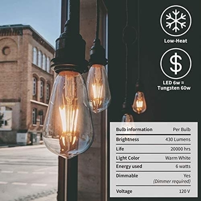 Μακροχρόνια διάρκεια ζωής 6W Dimmable Led Filament Bulb in Amber Warm Yellow Light για βάση E26